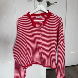 ROOLEE Red and White Striped Cardigan